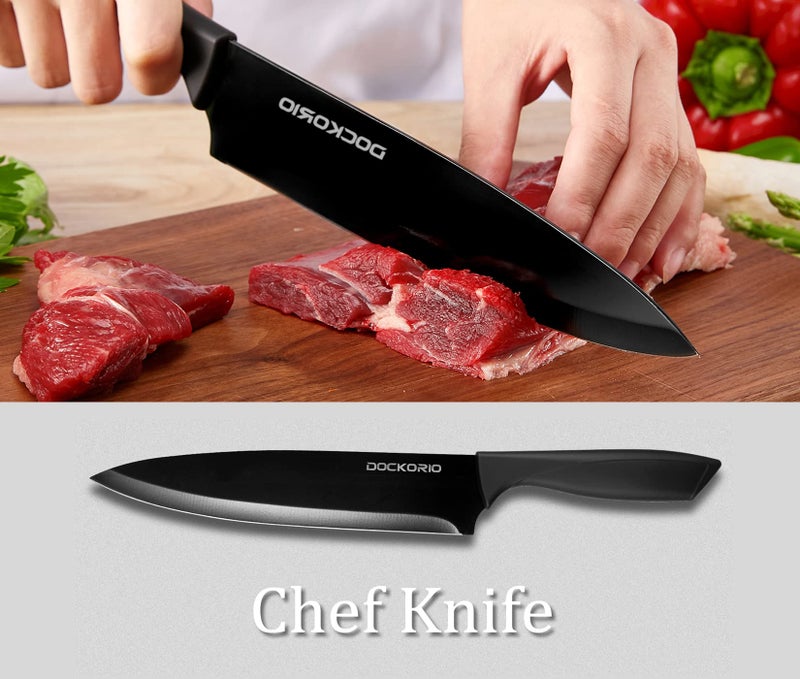 Dockorio Kitchen Knife Set with Block, 19 PCS High Carbon Stainless Steel Sharp includes Serrated Steak Knives Set, Chef Knives, Bread Knife, Scissor, Sharpener, all in one - Image 5