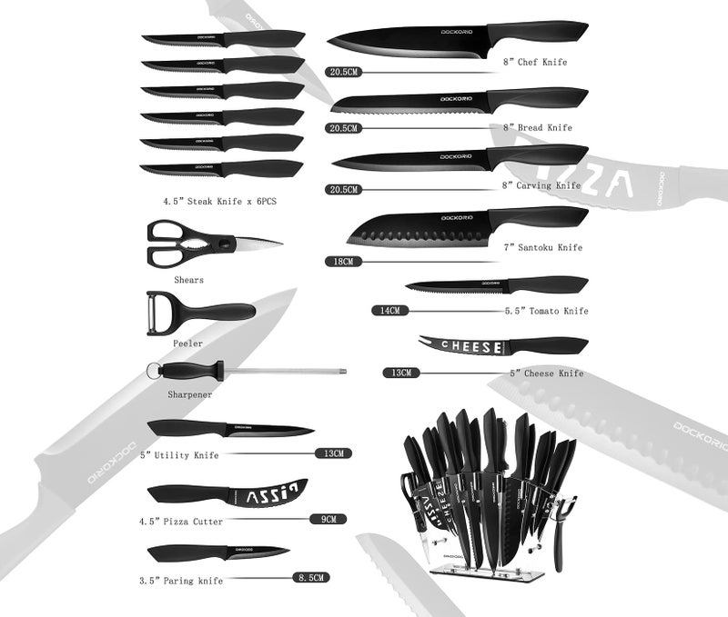 Dockorio Kitchen Knife Set with Block, 19 PCS High Carbon Stainless Steel Sharp includes Serrated Steak Knives Set, Chef Knives, Bread Knife, Scissor, Sharpener, all in one - Image 3