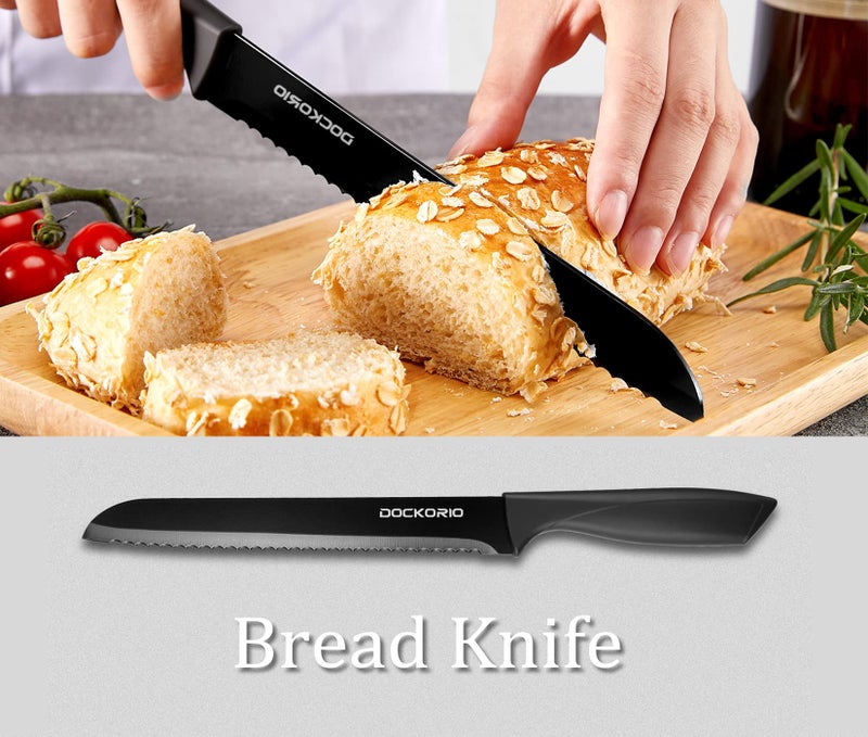 Dockorio Kitchen Knife Set with Block, 19 PCS High Carbon Stainless Steel Sharp includes Serrated Steak Knives Set, Chef Knives, Bread Knife, Scissor, Sharpener, all in one - Image 4