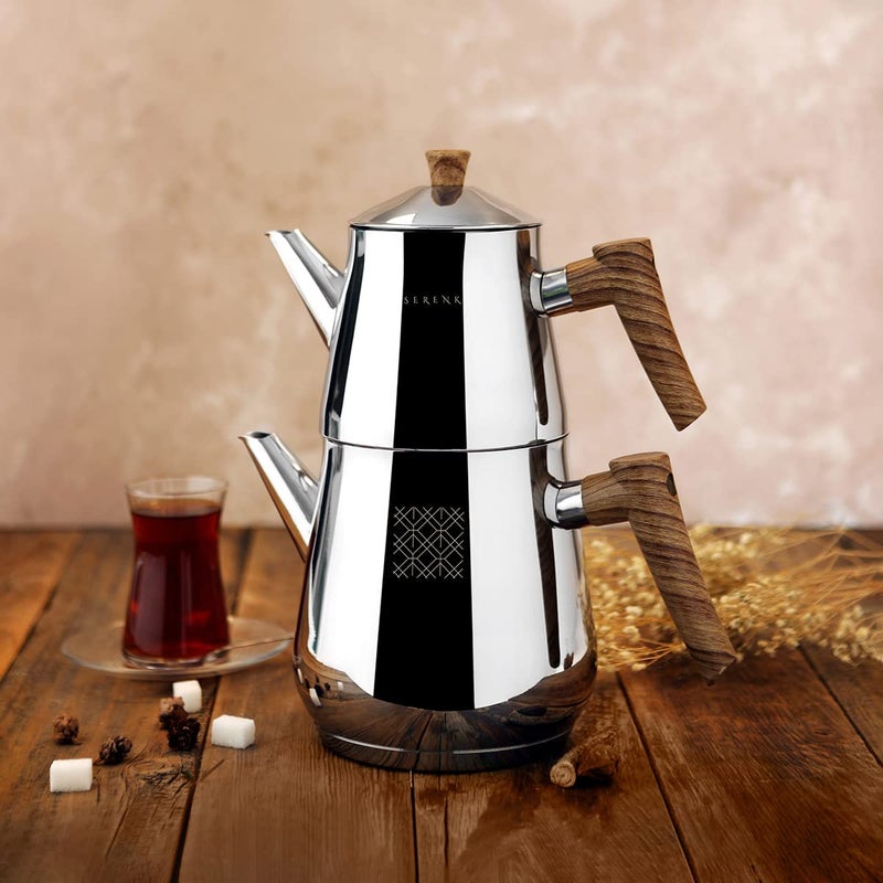 Serenk Definition Stainless Steel Teapot Set, 1L Teapot & 2L Lower Pot, Double-Stacked Design, Induction Compatible, Mirror Polished Finish, Tea Kettle for Home - Image 5