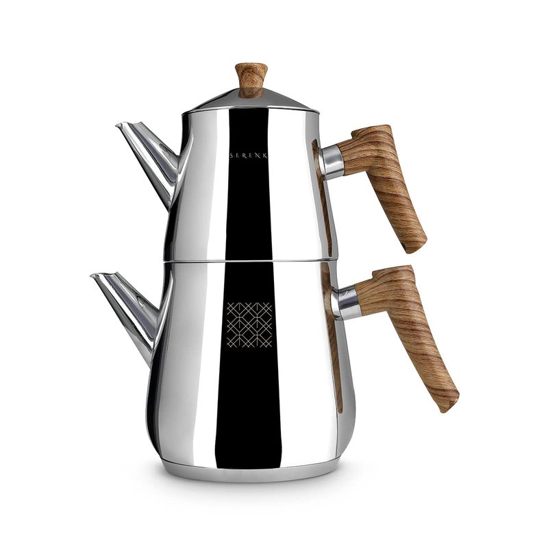 Serenk Definition Stainless Steel Teapot Set, 1L Teapot & 2L Lower Pot, Double-Stacked Design, Induction Compatible, Mirror Polished Finish, Tea Kettle for Home - Image 1