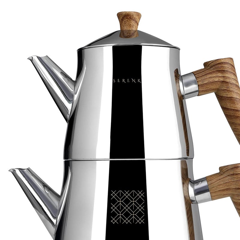 Serenk Definition Stainless Steel Teapot Set, 1L Teapot & 2L Lower Pot, Double-Stacked Design, Induction Compatible, Mirror Polished Finish, Tea Kettle for Home - Image 3