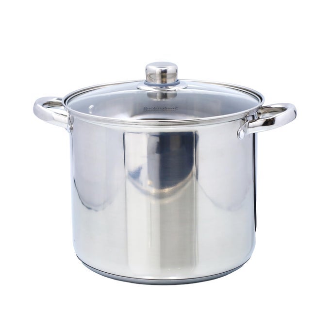 DEEP INDUCTION STOCK POT WITH GLASS LID PREMIUM STAINLESS STEEL MULTIPURPOSE LARGE COOKING POT FOR SOUPS STEWS 26 CM 11 LITRE