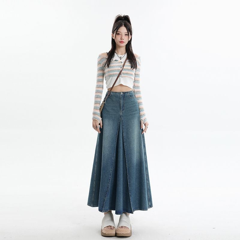 G Plus Size Retro Distressed Denim Skirt Women'S High Waist A- Shaped Large Skirt Skirt Hip Skirt - Image 1