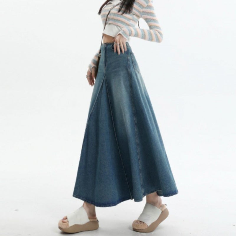 G Plus Size Retro Distressed Denim Skirt Women'S High Waist A- Shaped Large Skirt Skirt Hip Skirt - Image 5