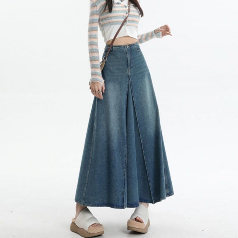 G Plus Size Retro Distressed Denim Skirt Women'S High Waist A- Shaped Large Skirt Skirt Hip Skirt - Image 3