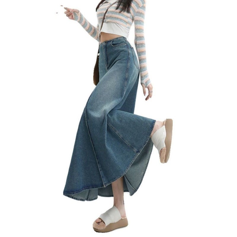 G Plus Size Retro Distressed Denim Skirt Women'S High Waist A- Shaped Large Skirt Skirt Hip Skirt - Image 4
