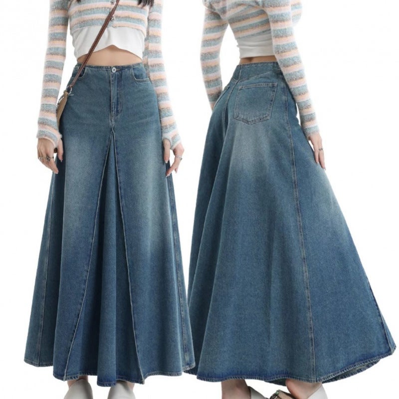 G Plus Size Retro Distressed Denim Skirt Women'S High Waist A- Shaped Large Skirt Skirt Hip Skirt - Image 2