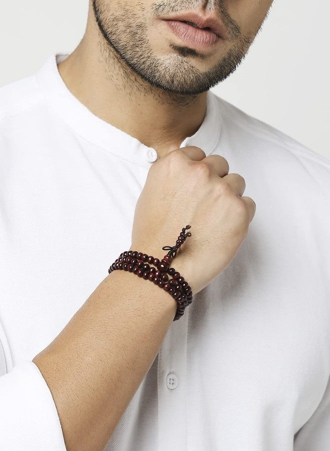 fabula Jewellery Natural Wood Maroon Buddha Meditation 108 Prayer Beads Multi Layer Warp Bracelet For Men & Boys (BIS1_AFR1) - Image 2