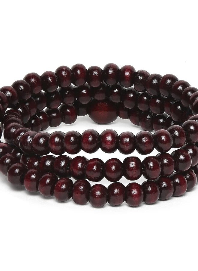 fabula Jewellery Natural Wood Maroon Buddha Meditation 108 Prayer Beads Multi Layer Warp Bracelet For Men & Boys (BIS1_AFR1) - Image 3