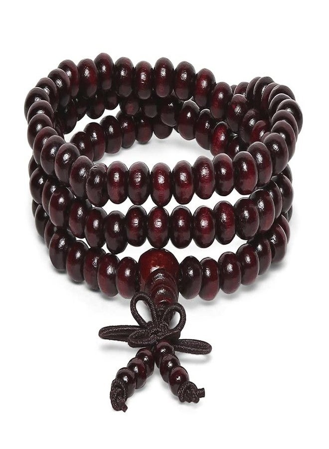 fabula Jewellery Natural Wood Maroon Buddha Meditation 108 Prayer Beads Multi Layer Warp Bracelet For Men & Boys (BIS1_AFR1) - Image 1