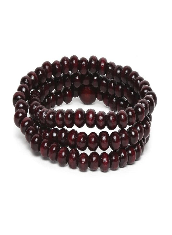 fabula Jewellery Natural Wood Maroon Buddha Meditation 108 Prayer Beads Multi Layer Warp Bracelet For Men & Boys (BIS1_AFR1) - Image 4