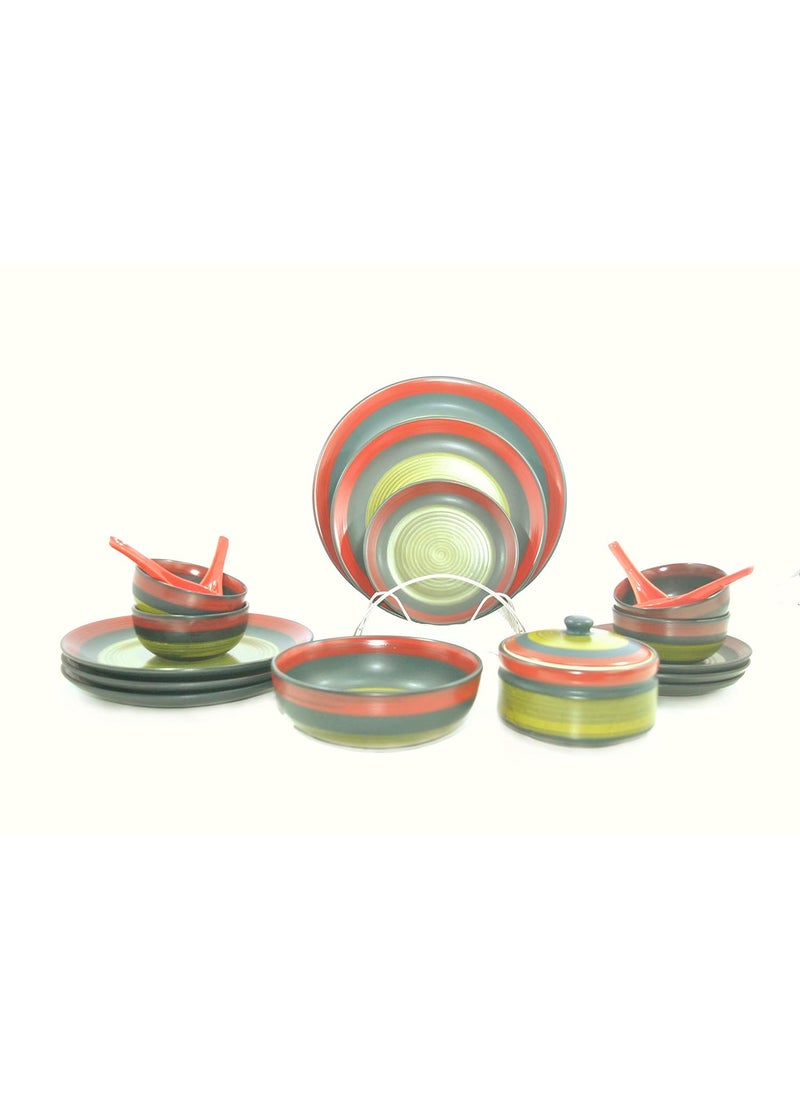 Caffeine Caffeine Ceramic Handmade Green Chandrakari Dinner Set (19 pcs.)  - Image 1
