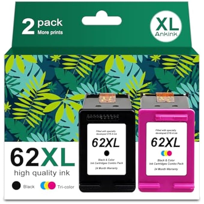 62XL INK CARTRIDGES REPLACEMENT FOR HP INK 62 62XL HP62 BLACK COLOR CARTRIDGE COMBO PACK WORK FOR 5540 5542 5545 5640 5642 5660 5664 5665 7640 7645 8000 200 250 5740 5742 5743 5745 8040 PRINTERS - Image 1