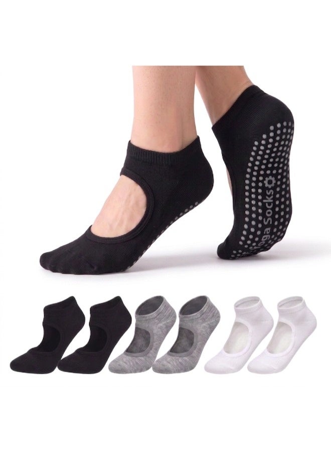 ShebSheb 3 Pairs Women's Non Slip Grip Socks, Open Instep Yoga Pilates Socks, One Size EU 35-39 - Image 1