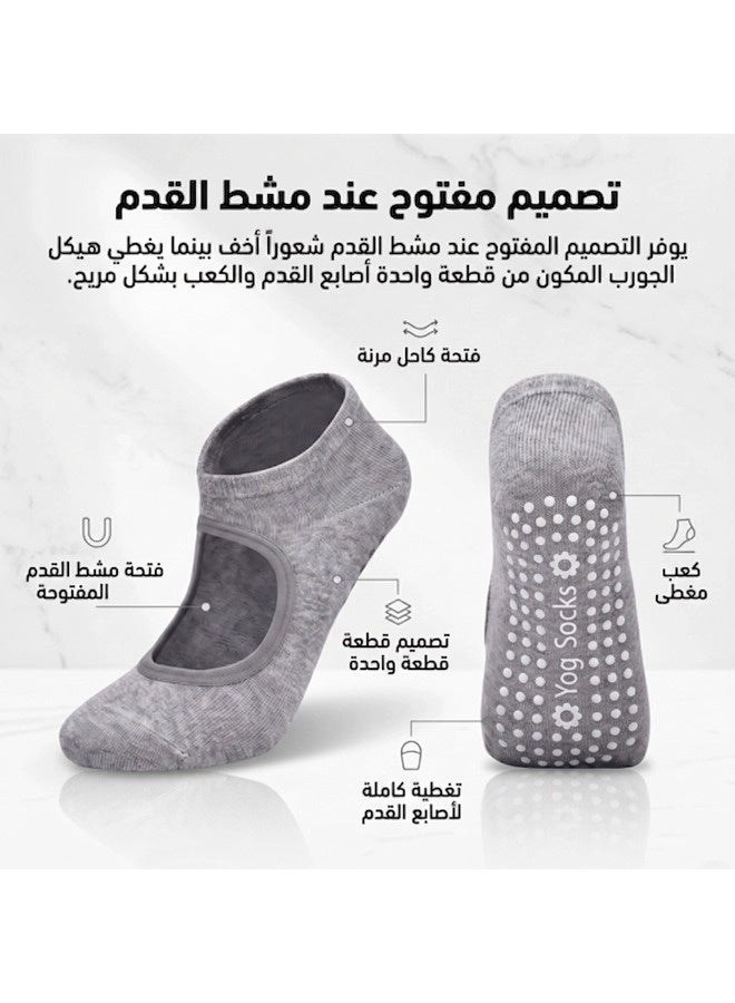 ShebSheb 3 Pairs Women's Non Slip Grip Socks, Open Instep Yoga Pilates Socks, One Size EU 35-39 - Image 3