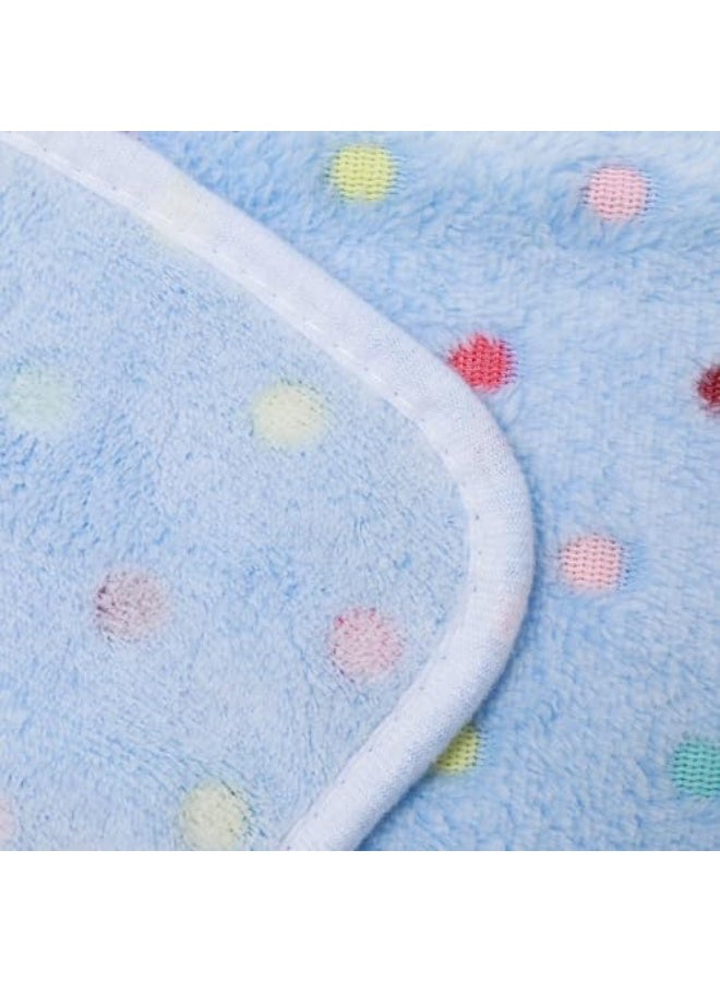 3 Pcs Pet Blanket for Puppy and Kitten, Soft Coral Fleece Dog Cat Blankets, 30 x 20.5 Inch Warm Fluffy Sleep Mat, Lightweight Washable Crate Pad for Small Pets, Cute Dot Pattern, Blue - Image 3