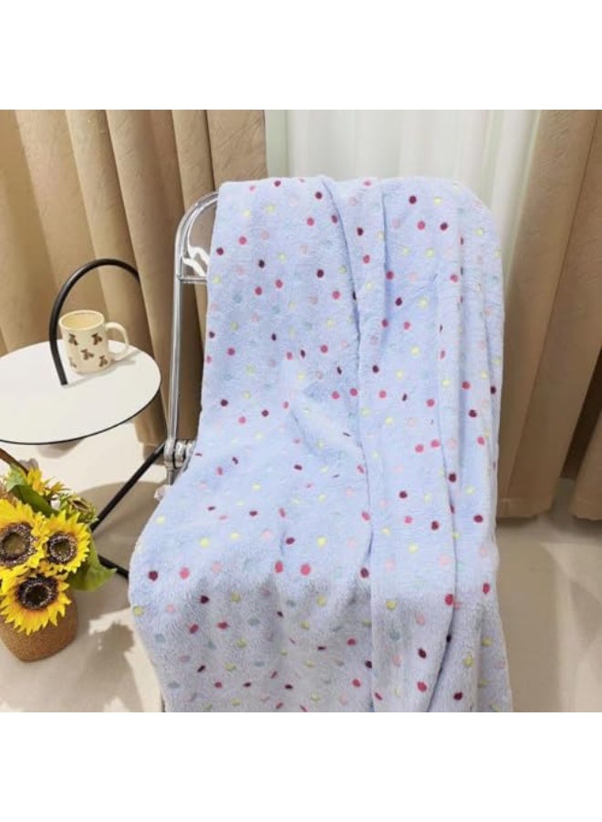 3 Pcs Pet Blanket for Puppy and Kitten, Soft Coral Fleece Dog Cat Blankets, 30 x 20.5 Inch Warm Fluffy Sleep Mat, Lightweight Washable Crate Pad for Small Pets, Cute Dot Pattern, Blue - Image 4
