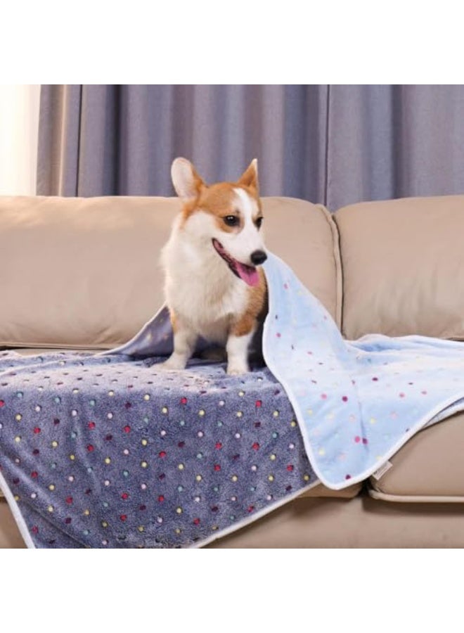 3 Pcs Pet Blanket for Puppy and Kitten, Soft Coral Fleece Dog Cat Blankets, 30 x 20.5 Inch Warm Fluffy Sleep Mat, Lightweight Washable Crate Pad for Small Pets, Cute Dot Pattern, Blue - Image 5