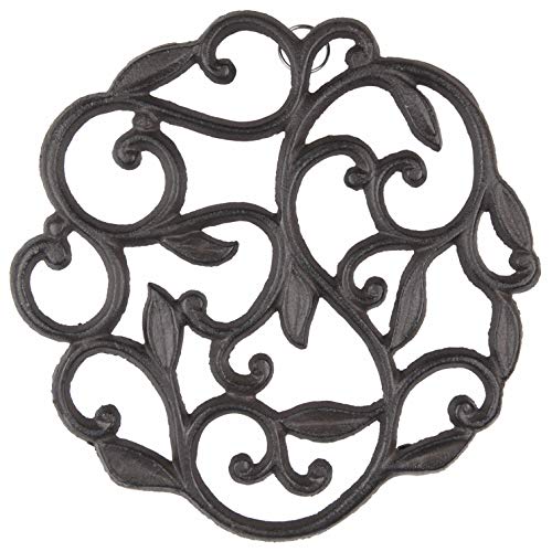 GASARÉ, Cast Iron Trivet for Hot Dishes, Pots, and Pans, Metal Trivet, Vine Design, Rubber Feet Caps, Ring Hanger, 8 Inches, Brown, 1 Unit - Image 1