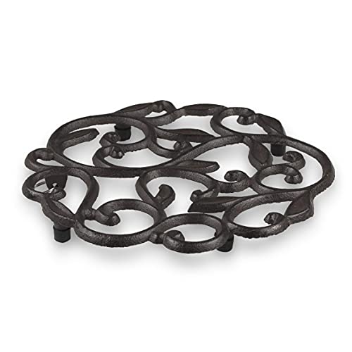GASARÉ, Cast Iron Trivet for Hot Dishes, Pots, and Pans, Metal Trivet, Vine Design, Rubber Feet Caps, Ring Hanger, 8 Inches, Brown, 1 Unit - Image 4