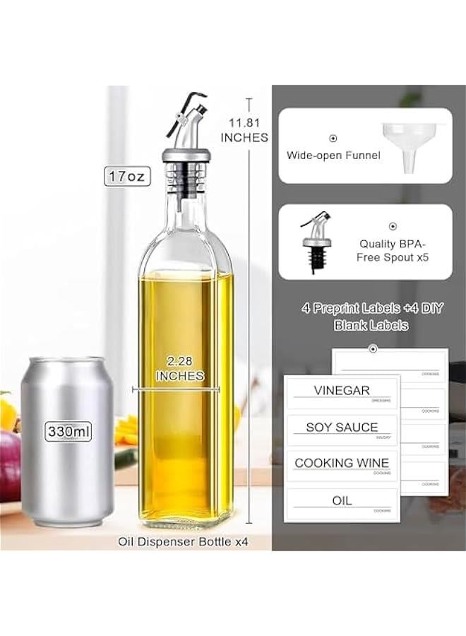 هوكور Oil Dispenser Bottle, Oil Dispenser Bottle for Kitchen, Cooking Oil and Vinegar Dispenser Set 4Pack, Glass Oil Container Cruet-Oil Pourer Spout, Funnel and Labels - Image 3