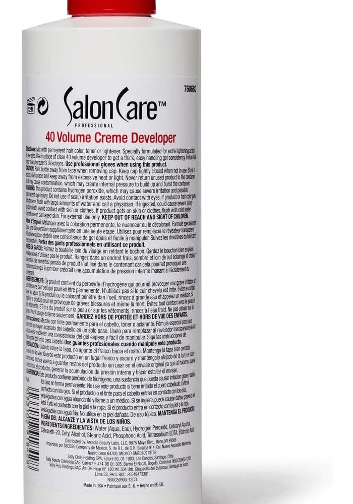 Salon Care 40 Volume Creme Developer - Professional Hair Color Developer, 16oz - Image 2