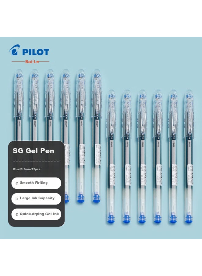 Pilot Sg - Large Capacity Gel Pen, Signature Pen, Student And Office Pen, Smooth Writing, Quick-Drying Ink Pen, Bl-Sg 0.5Mm, Blue, 12-Pack - Image 1