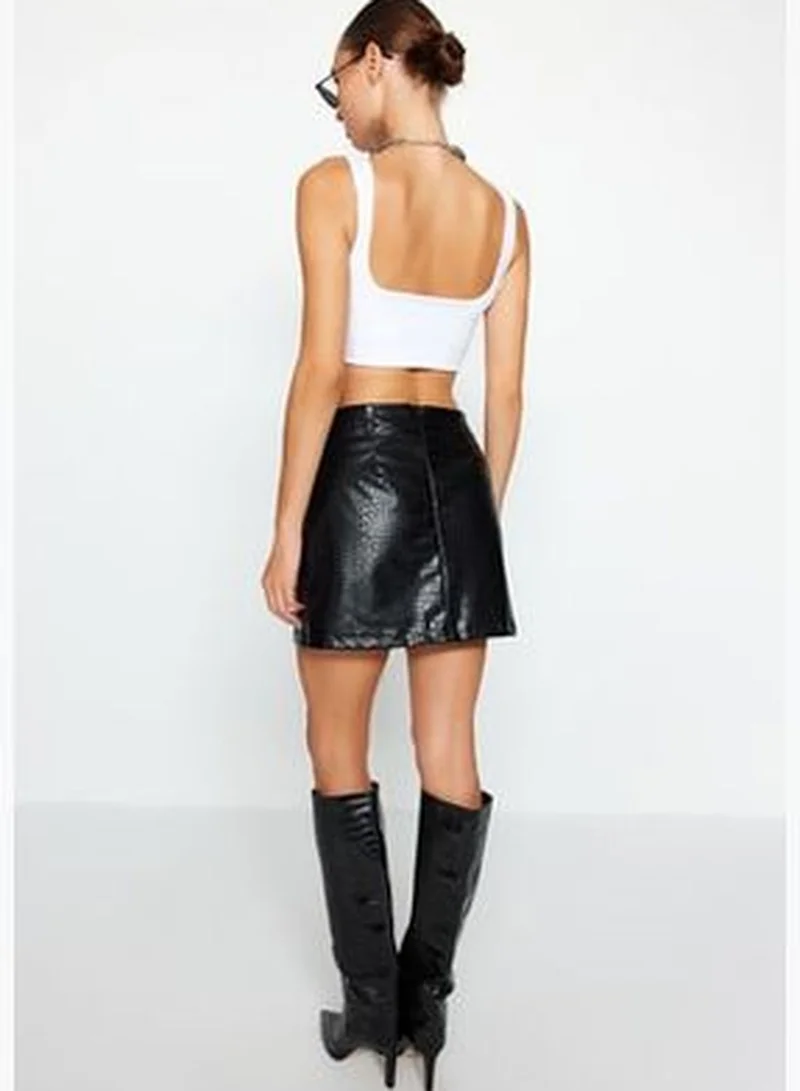 trendyol Black Faux Leather Mini Woven Skirt TWOAW24ET00228