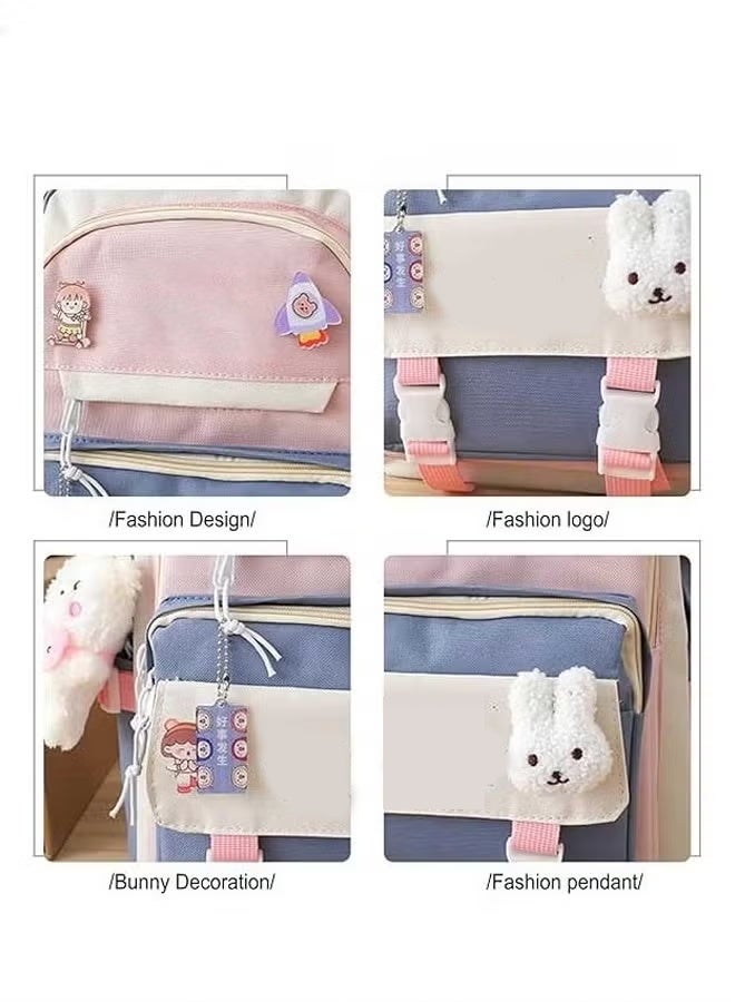 5-piece Cute Kawaii backpack set Back-to-school Stationery bag Backpack Tote Teen laptop bag  - Image 2