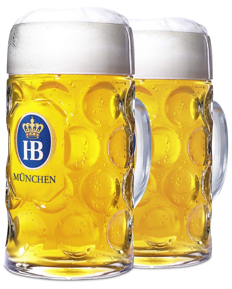HB-101 1 Liter HB "Hofbrauhaus Munchen" Dimpled Glass Beer Stein - 2pk - Image 1