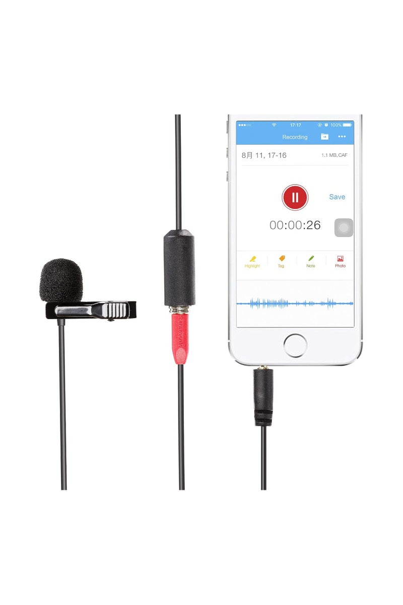 Saramonic Saramonic SR-LMX1+ Lavalier Microphone for Apple iPhone & Android Smartphones – Professional Clip-On Mic with 3.5mm TRRS Jack – Black - Image 3