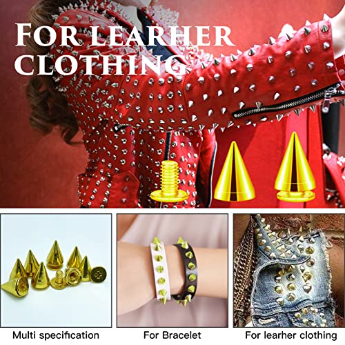 imsiboc 200 Sets 9.5mm Cone Spikes Metal Tree Spikes Screwback Studs for DIY Leathercraft Decoration Punk Rock Style Clothing Accessories (Gold) - Image 5