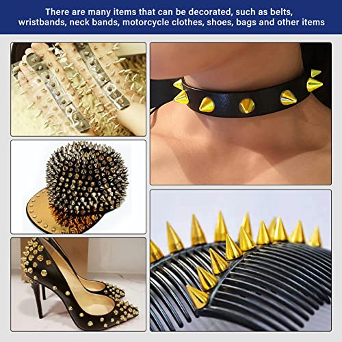 imsiboc 200 Sets 9.5mm Cone Spikes Metal Tree Spikes Screwback Studs for DIY Leathercraft Decoration Punk Rock Style Clothing Accessories (Gold) - Image 4