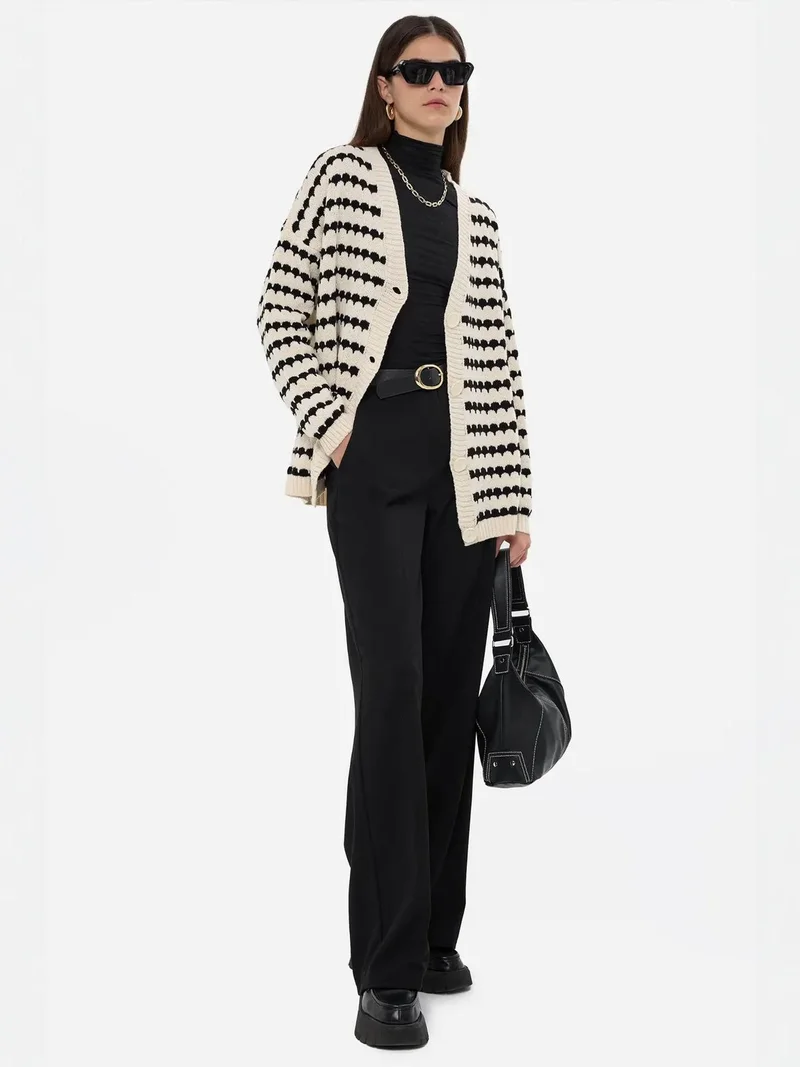 هيكاب Striped Oversized Buttoned Cardigan