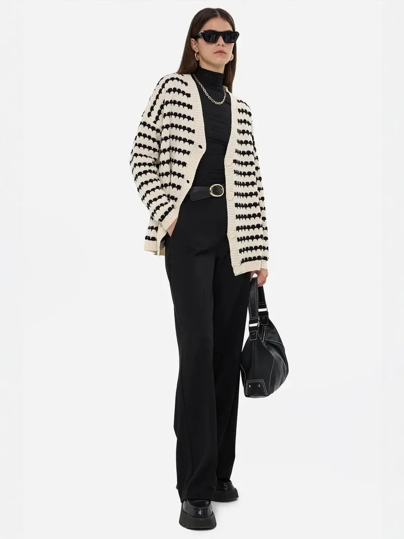 HICCUP Striped Oversized Buttoned Cardigan