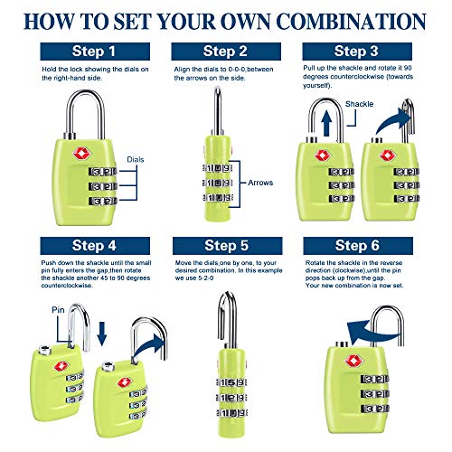 Cluckyu TSA Luggage Locks (4Pack) - 3 Digit Combination Padlocks - Approved Travel Lock for Suitcases & Baggage (Green1) - Image 2