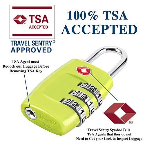 Cluckyu TSA Luggage Locks (4Pack) - 3 Digit Combination Padlocks - Approved Travel Lock for Suitcases & Baggage (Green1) - Image 3
