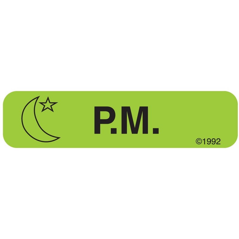 Kopact 1-350 Permanent Paper Label, "P.M", 1 9/16" x 3/8", Green, Pack of 1000