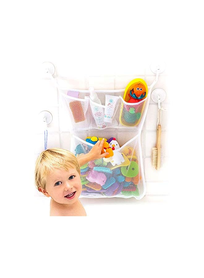 Raxoom Toy Organizer,Gugule Extra Durable Washable Mesh Baby Bath Toys Bin With 3 Extra Pockets For Soaps & Shampoos Mold Resistant Quick Dry Mesh - Image 2