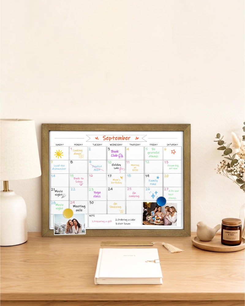TORASO Dry Erase Monthly Calendar Whiteboard, Magnetic Surface White Board for Wall, Office/School/Home, Solid Pine Wood Rustic Brwon Frame Hanging Board & Planning Board, 13"x 17" (YL-RB-3343-B) - Image 4
