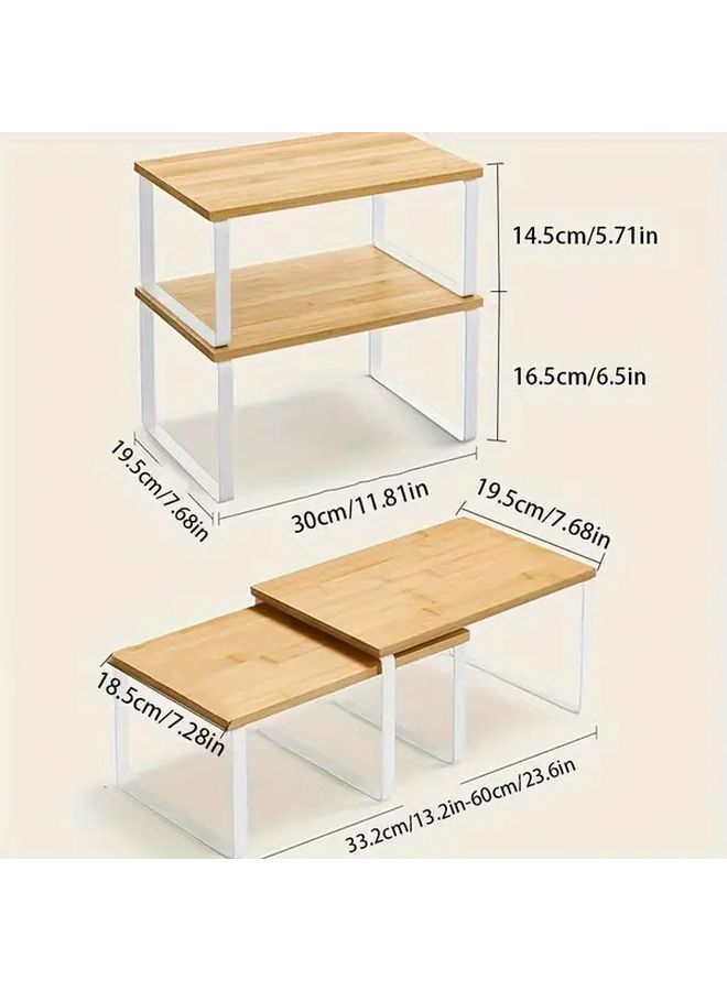 Cabinet Storage Rack Small Kitchen Countertop Shelves Stackable Expandable Metal And Solid Wood Cloud White Black - Image 2