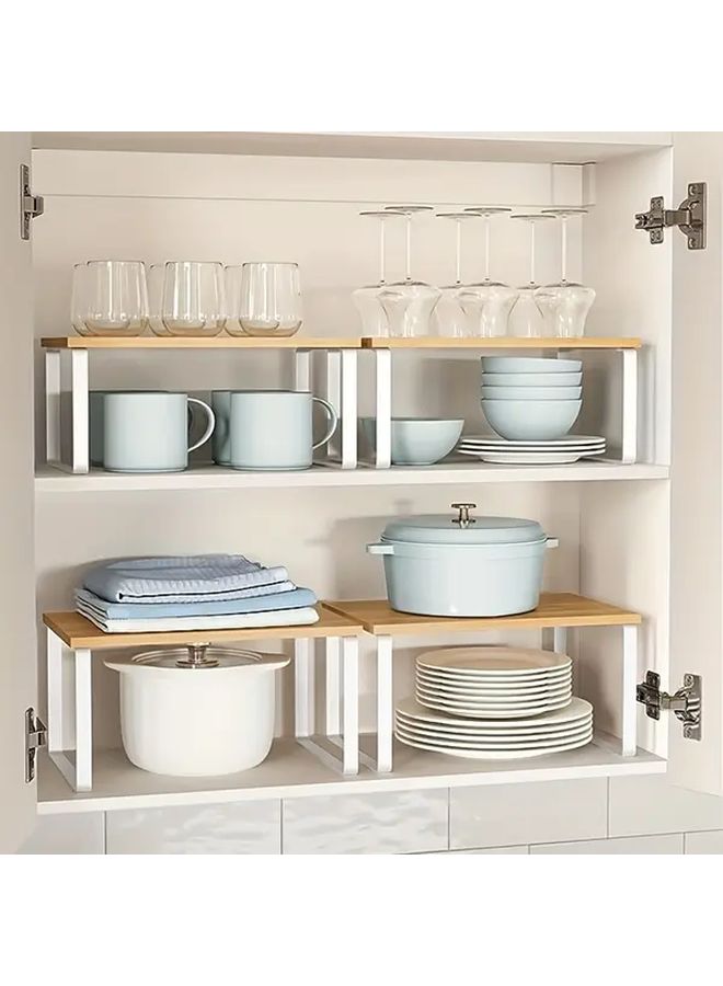 Cabinet Storage Rack Small Kitchen Countertop Shelves Stackable Expandable Metal And Solid Wood Cloud White Black - Image 4