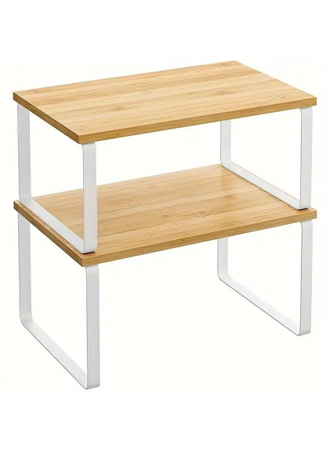Cabinet Storage Rack Small Kitchen Countertop Shelves Stackable Expandable Metal And Solid Wood Cloud White Black - Image 1