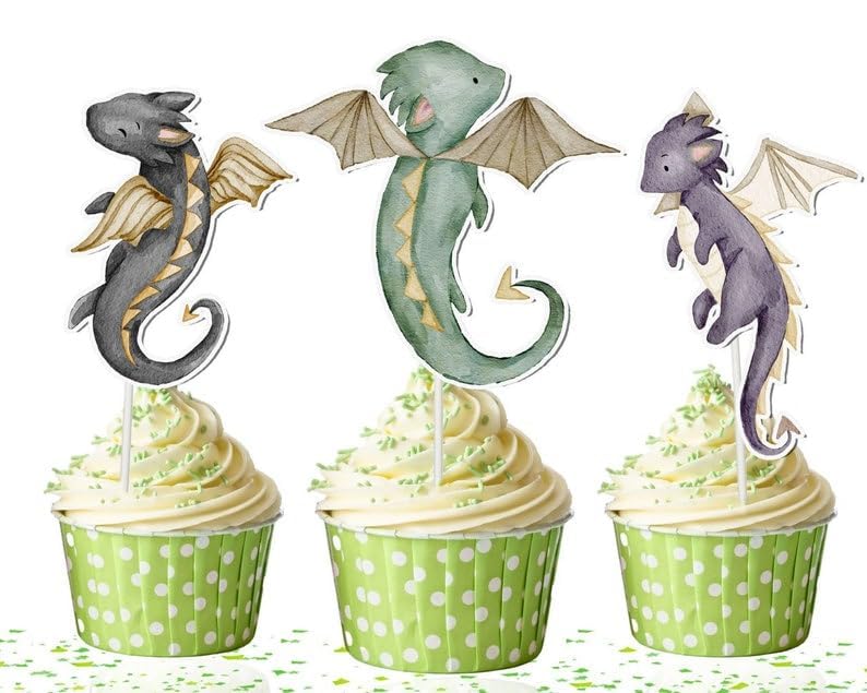 PC 10 pcs Dragon Cupcake Toppers - Magical Dragon Cake Decorations for Fantasy Parties - Image 2
