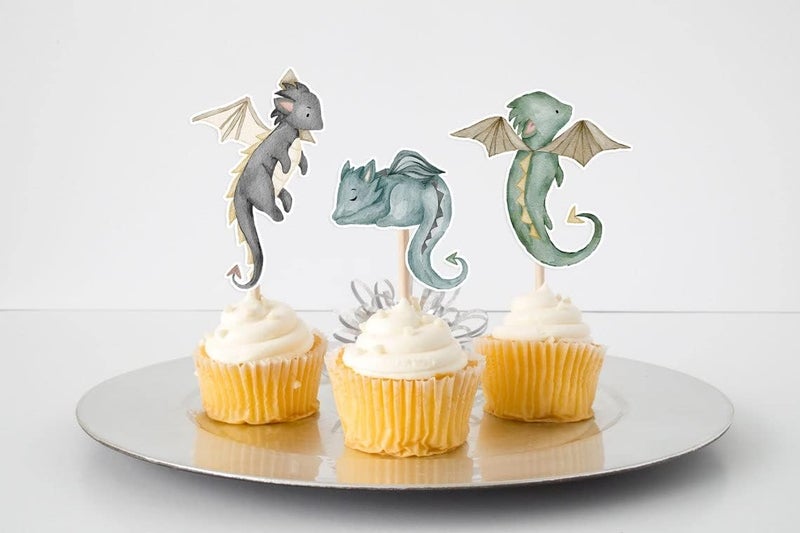 PC 10 pcs Dragon Cupcake Toppers - Magical Dragon Cake Decorations for Fantasy Parties - Image 4