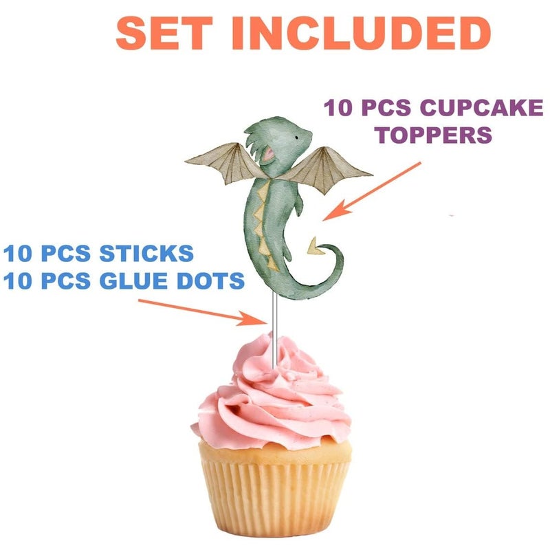 PC 10 pcs Dragon Cupcake Toppers - Magical Dragon Cake Decorations for Fantasy Parties - Image 5