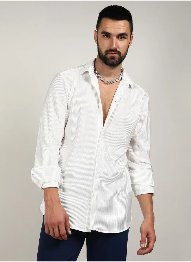 Campus Sutra Pleat-Creased Regular Fit Shirt