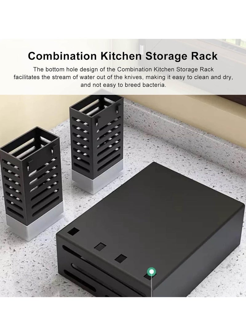 GGOOT Universal Knife Block Kitchen Knife Holder, Integrated Chopsticks Basket Knife Holder Flatware Organizers 3 in 1 Kitchen Storage Organizer, Detachable Easy Drainage - Image 5