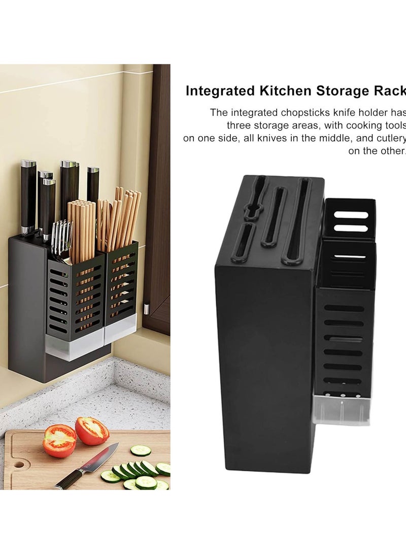 GGOOT Universal Knife Block Kitchen Knife Holder, Integrated Chopsticks Basket Knife Holder Flatware Organizers 3 in 1 Kitchen Storage Organizer, Detachable Easy Drainage - Image 3